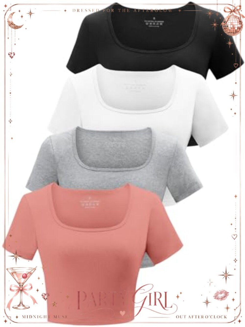 Cotton Blend High Neck Short Sleeve Crop Top 4 Pack Slim Fit Workout